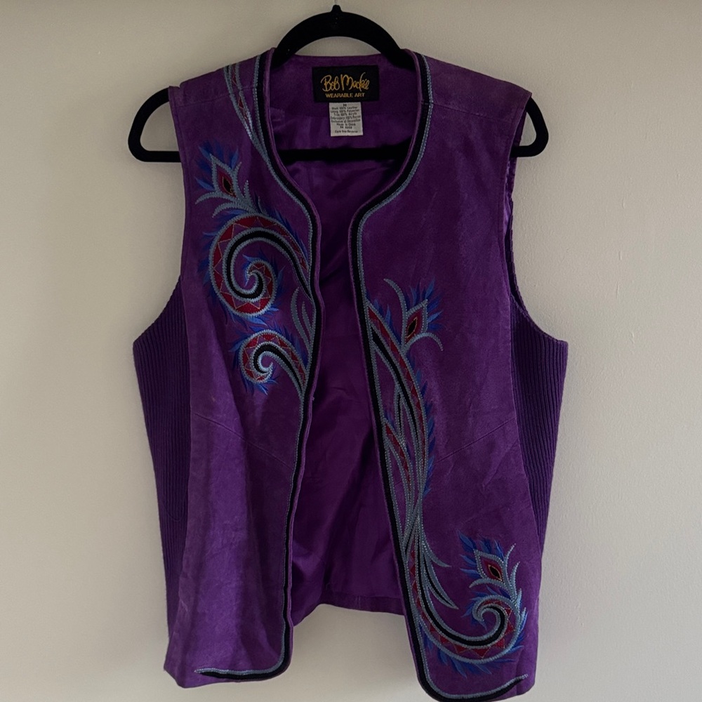 Bob Mackie Purple Suede Embroidered Vest